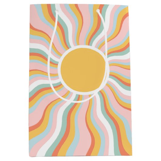 Boho Wavy Sun Rays Retro Design Medium Cadeauzakje (Voorkant)