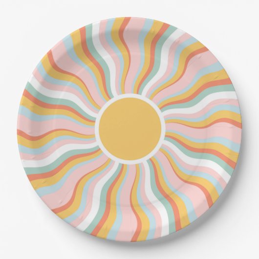 Boho Wavy Sun Rays Retro Design Papieren Bordje (Voorkant)