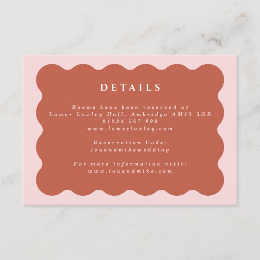 Boho Wavy Terracotta & Blush Wedding Details Informatiekaartje (Voorkant)