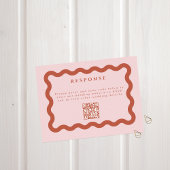 Boho Wavy Terracotta & Blush Wedding QR Code RSVP Kaartje