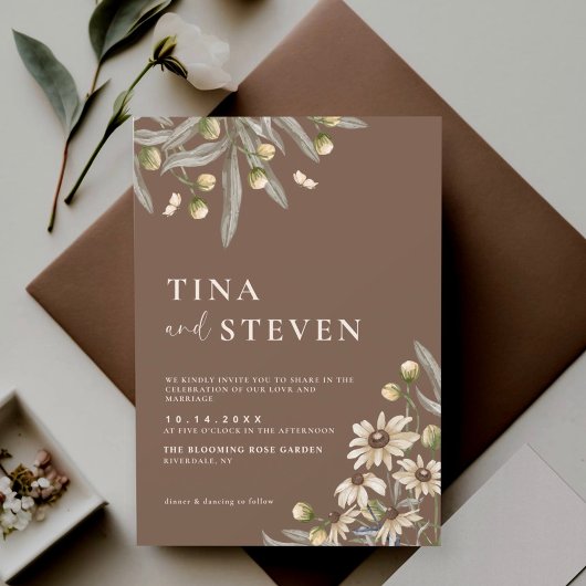 Boho Wedding Beige botanische uitnodiging