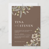 Boho Wedding Beige botanische uitnodiging (Voorkant)