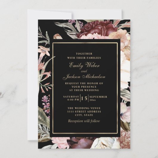 Boho Wedding Burgundy Blush Pink Cream Black Kaart (Voorkant)