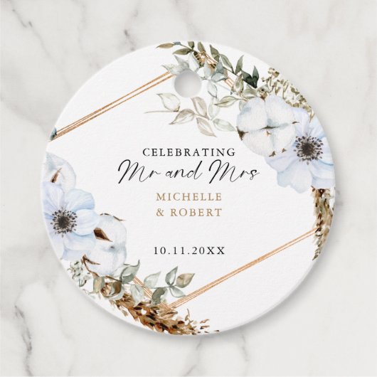 Boho Wedding Celebrating Mr & Mrs Custom Floral Bedankjes Labels (Voorkant)