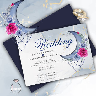 Boho Wedding Esoteric Navy Custom2 Halve Maan Kaart