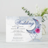 Boho Wedding Esoteric Navy Custom Crescent Moon Kaart (Staand voorkant)