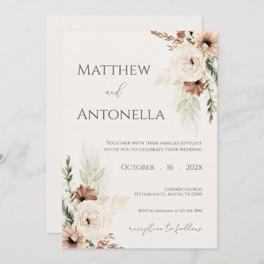 Boho Wedding Invitation (Devant / Derrière)