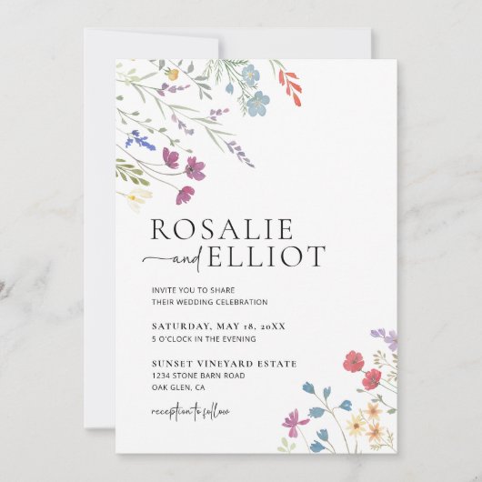 Boho Wedding Invitation, Wildflower Wedding Invite Kaart (Voorkant)