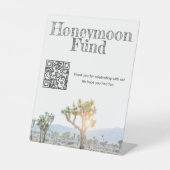 Boho Wedding Joshua Tree Honeymoon Fund QR Code Reclamebord Met Voetstuk (Voorkant)
