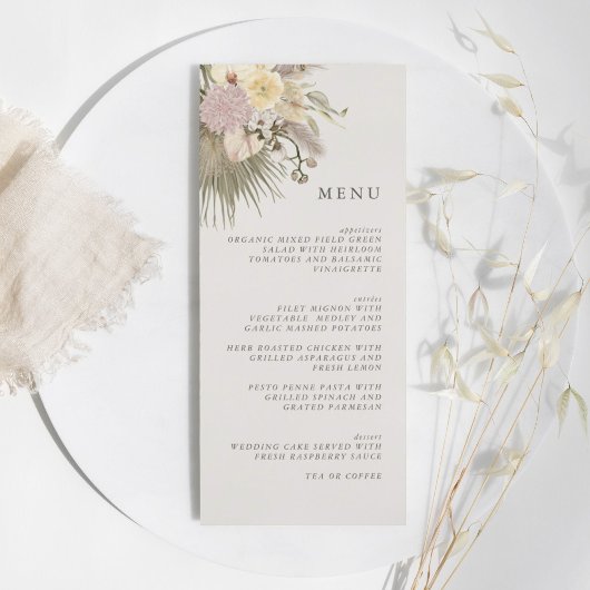 Boho Wedding Pampas Grass Orchid Palm Protea Menu