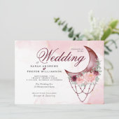Boho Wedding Pink Crescent Moon All in One Kaart (Staand voorkant)