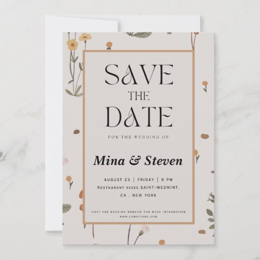 Boho Weide Wildflower beige Bruiloft Save The Date (Voorkant)