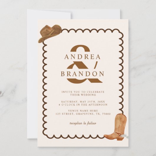 Boho Western Ampersand Wavy Lijst Qr Code Bruiloft Kaart (Voorkant)