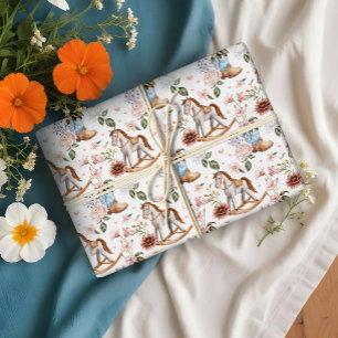 Boho Western Bloemen Rocking Horse Boy Baby shower Cadeaupapier