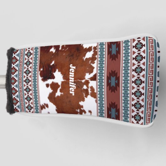 Boho Western Koeienhuid Patroonnaam Golfheadcover (Voorkant)