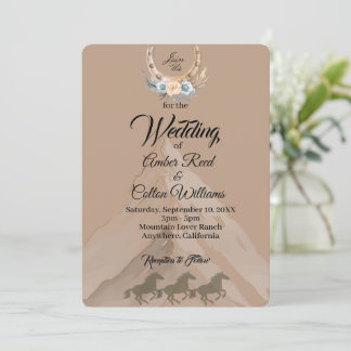 Boho Western Mountain Wedding Invitation Kaart