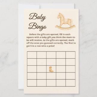 Boho Western Rocking Horse Baby Bingo Game Kaart