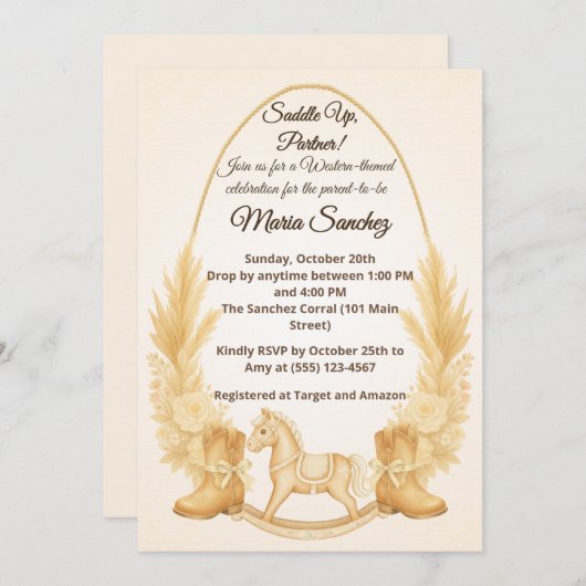 Boho Western Rocking Horse Baby shower Invitation (Devant / Derrière)