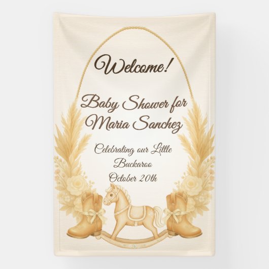 Boho Western Rocking Horse Baby shower Welkom Spandoek (Verticaal)