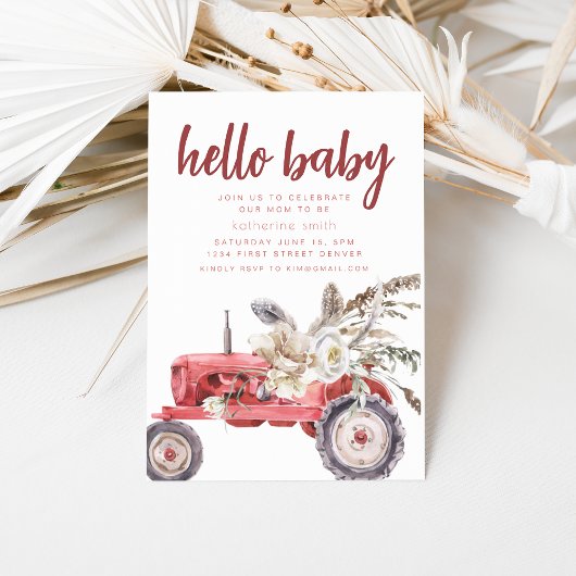 Boho Western Tractor Thème Baby shower Invitation