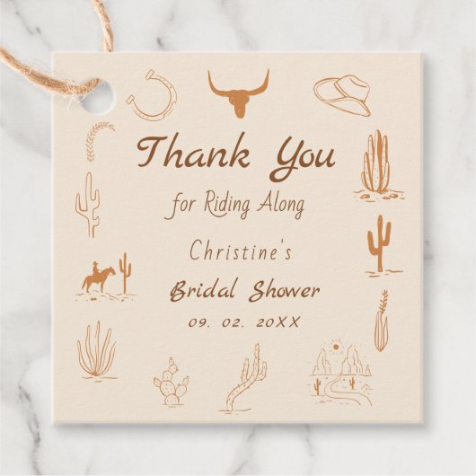 Boho Western Zadel Cowboy Bruiloftsfeest Bedankjes Labels (Voorkant)