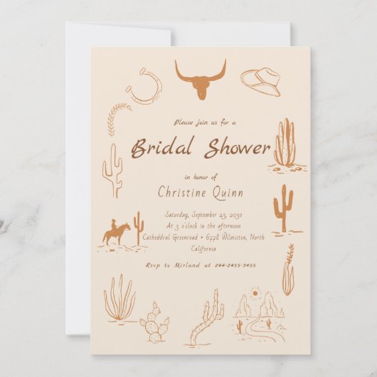 Boho Western Zadel op Cowboy Bruids douche Uitnodi Kaart (Voorkant)