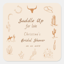 Boho Western Zadel op Cowboy Bruidsdouche Vierkante Sticker