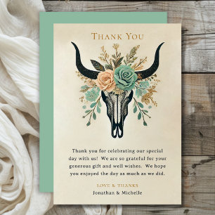 Boho Westerne Bloemenstier Koe Schedel Wedding Bedankkaart