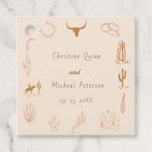 Boho Westerne Cowboy Illustratie Trouwen Bedankjes Labels (Voorkant)