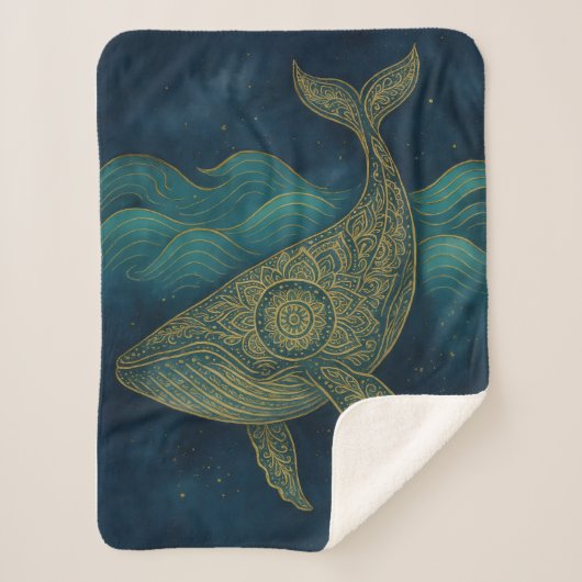 Boho Whale Mandala Sherpa Deken (Voorkant)
