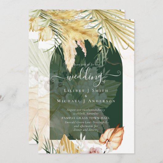 BOHO Wheat Pampas Grass Wedding Kaart (Voorkant / Achterkant)