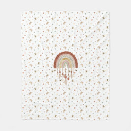 Boho Whimsical Bee & Earthy Rainbow Baby Fleece Bl Deken