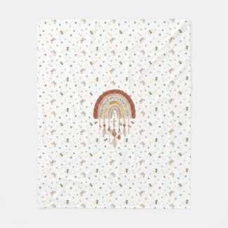 Boho Whimsical Bee & Earthy Rainbow Baby Fleece Bl Deken