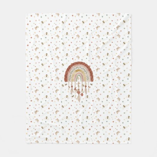 Boho Whimsical Bij & Aardse Regenboog Baby Fleece  Deken (Voorkant)
