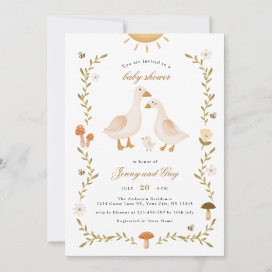 Boho Whimsical Goose Baby shower Kaart (Voorkant)