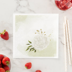 Boho white bloemen groene bladeren botanische servet