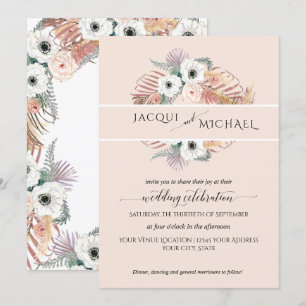 Boho White Blush Bloemen Palm Foliage Pampas Grass Kaart