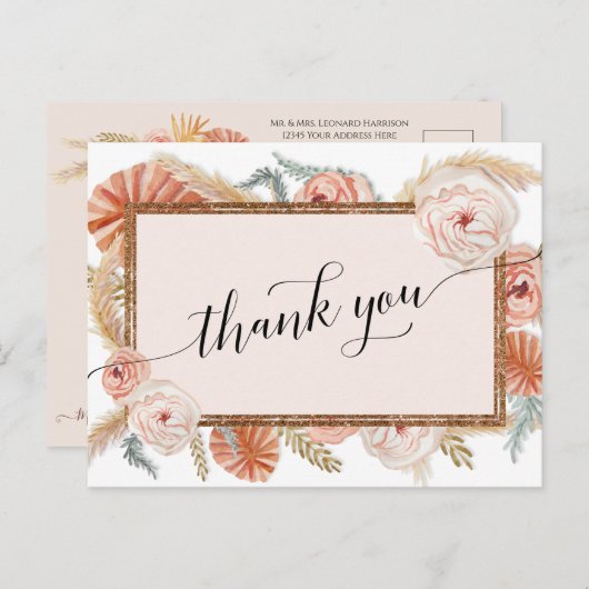 Boho White Elegant Floral Tropical Palm Pampas Briefkaart (Voorkant / Achterkant)