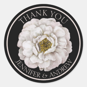 Boho White Floral & Black Wedding Favor Ronde Sticker