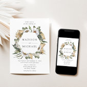 Boho White Floral & Greenery Wedding Kaart