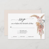 Boho White Floral Pampas Grass Tropical Palm RSVP (Voorkant / Achterkant)