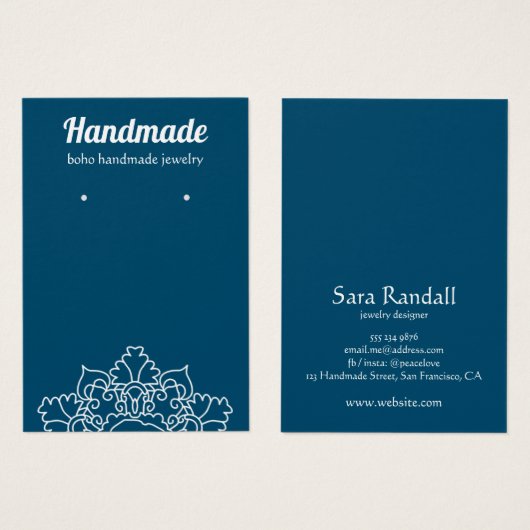 Boho White Mandala Dark Turquoise Écran d'oreille (Devant & derrière)