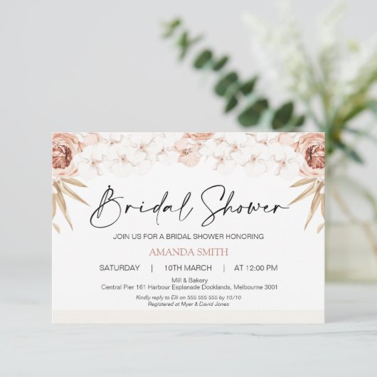 Boho White Orchards Palm Leaf Bruidsuitnodiging Kaart (Staand voorkant)