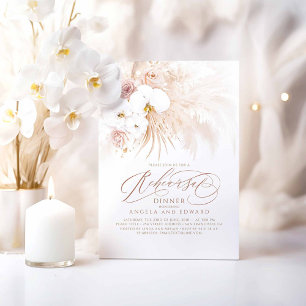 Boho White Orchids Pampas Grass Rehearsal Dinner Kaart