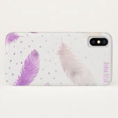 *~* Boho White Pastel Lavender Feather Polka Dots Case-Mate iPhone Case (Achterkant (horizontaal))