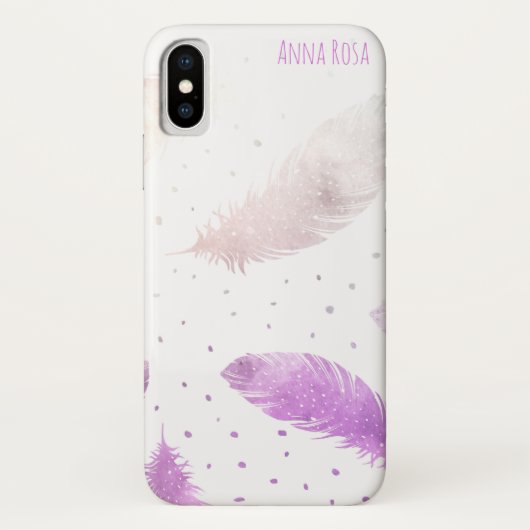 *~* Boho White Pastel Lavender Feather Polka Dots Case-Mate iPhone Case (Achterkant)