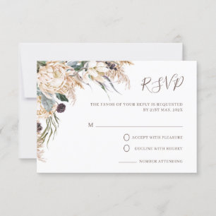 Boho White Protea Pampas Grass Wedding RSVP Card