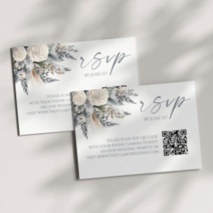 Boho White Rose Bloemen QR Code Huwelijk RSVP Kaar Kaartje