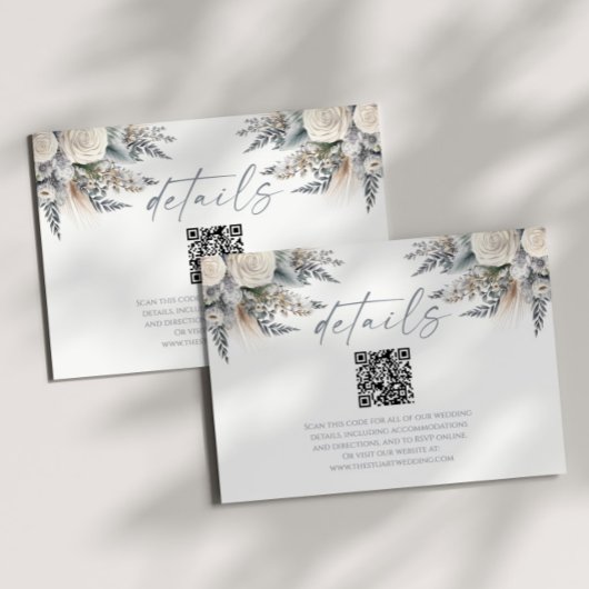 Boho White Rose Bloemen QR Code Trouwdetails Informatiekaartje