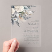 Boho White Rose Bloemen Tuin Tuin Huwelijk Acryl Uitnodigingen (Insitu (Draagbaar))